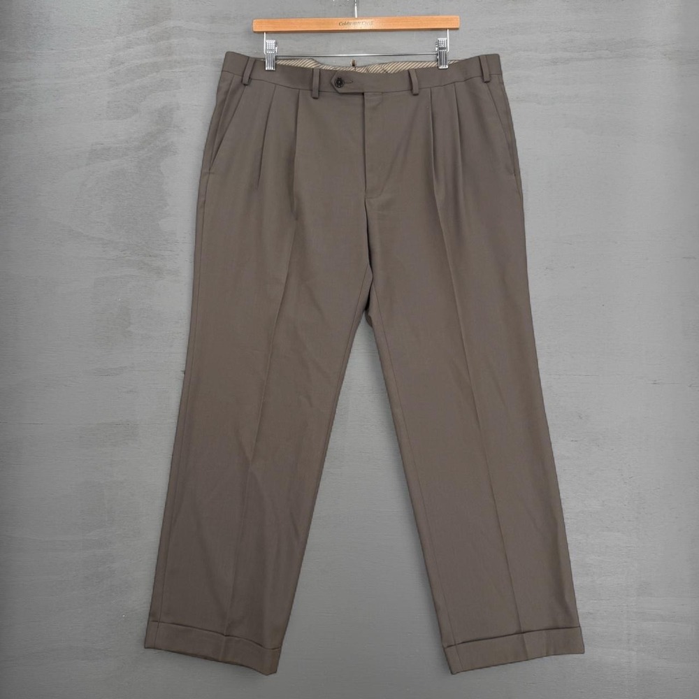 Lauren Ralph Lauren Dress Pants Brown Pleated Cuffed‎ 38 x 28.5